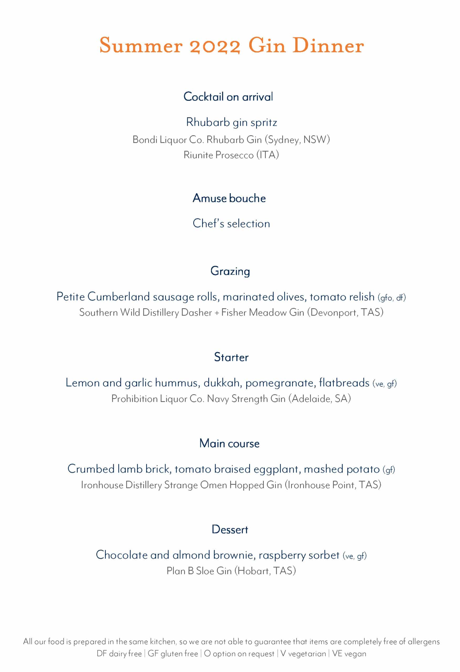Five course menu (Omnivore)